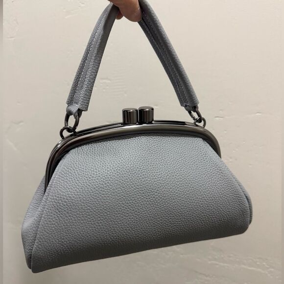 Gray Togo Cowhide Calfskin Handmade Kisslock Wristlet, Shoulder Bag, Crossbody - Picture 3 of 16